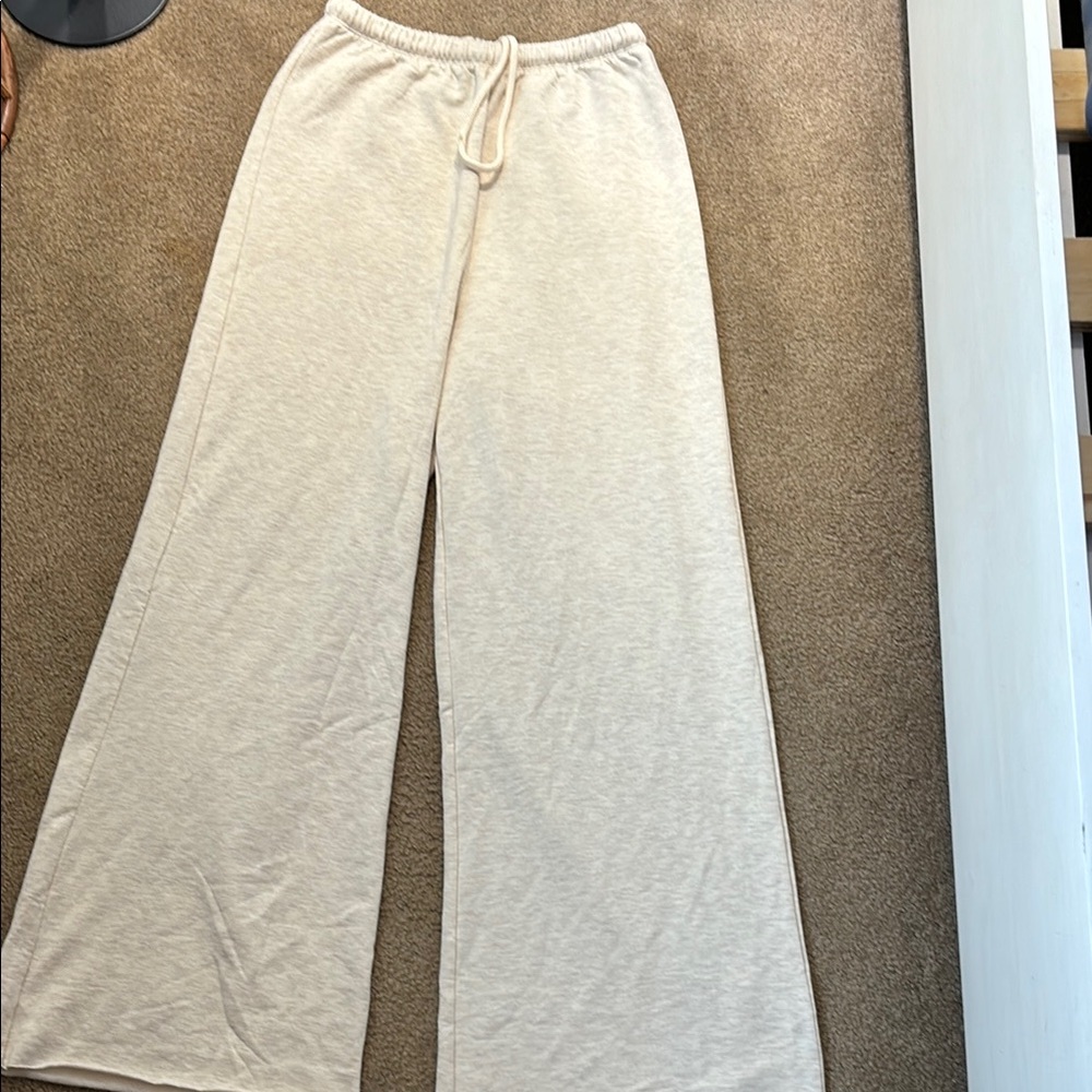 Aerie Cream Fleece SUPER wide lounge pants